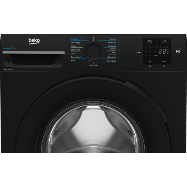 Beko BMN3WT3841B 8kg 1400 Spin RecycledTub Washing Machine - Black